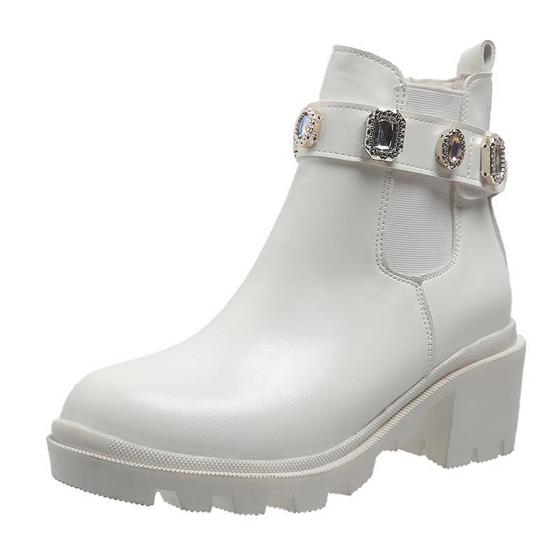 Women's Ankle Platform Chelsea Boots With Gem Buckle | Bold