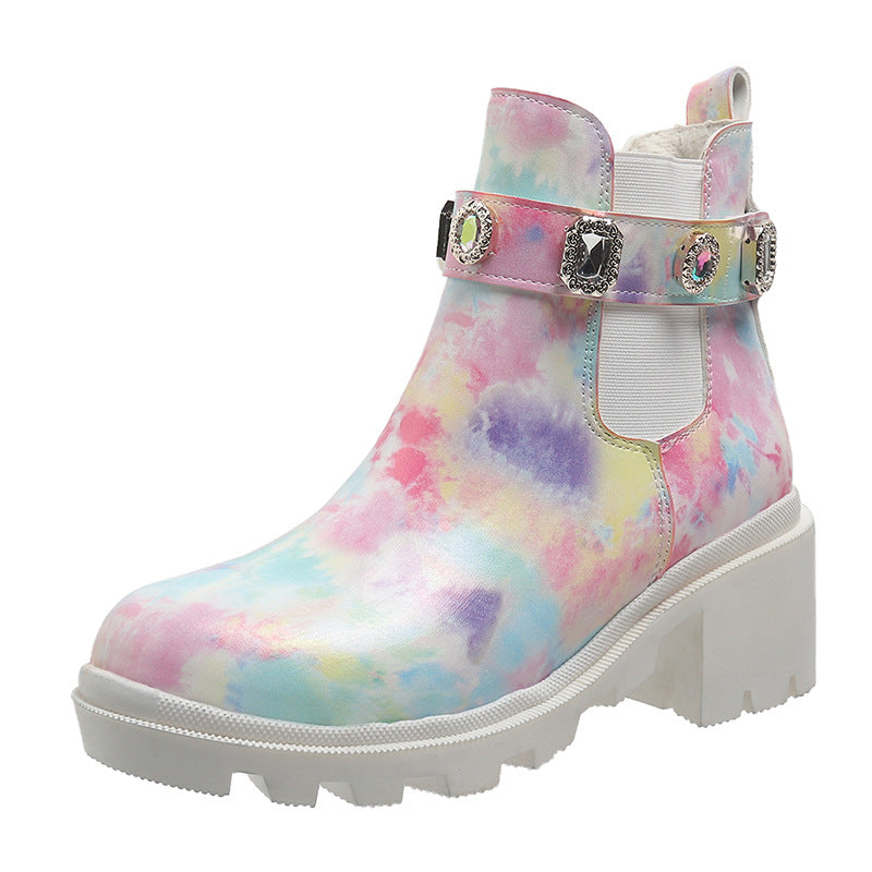 Women's Ankle Platform Chelsea Boots With Gem Buckle | Bold
