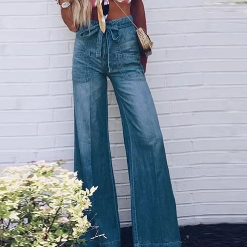 Women's Baggy Jeans with Tie Waist | High Waist