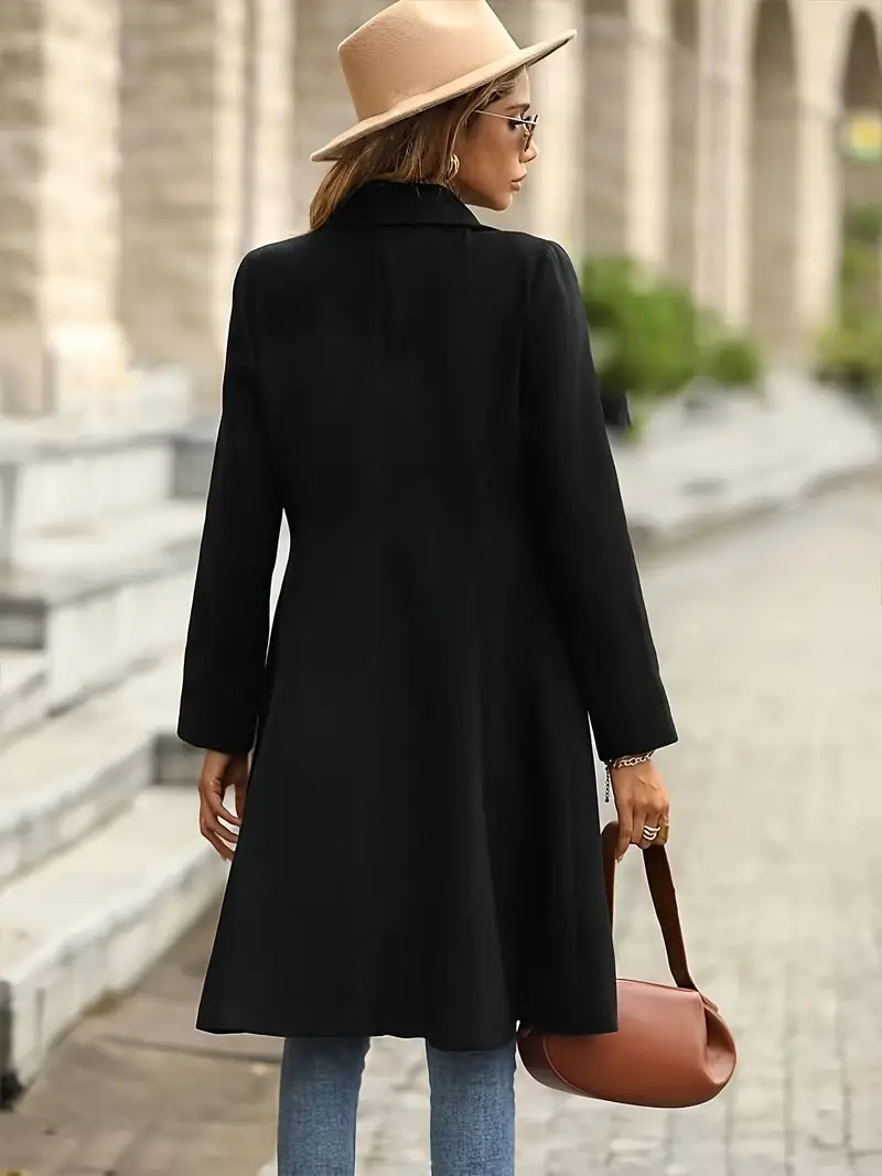 Women's Black Coat Long Double Breasted | Streetwear