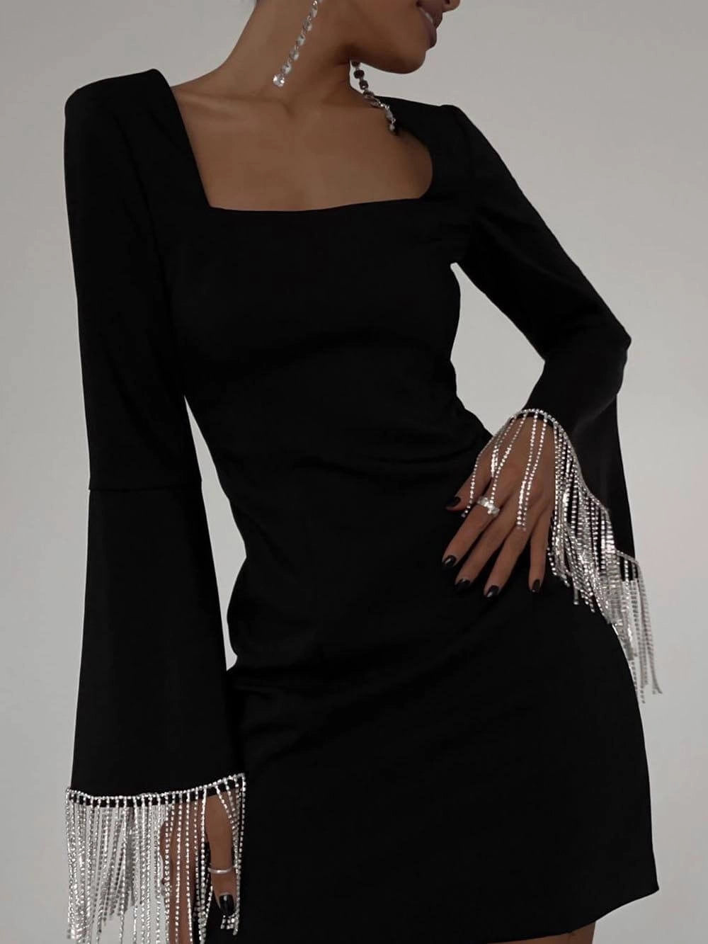 Women's Black Dress Mini Backless | Long Sleeve