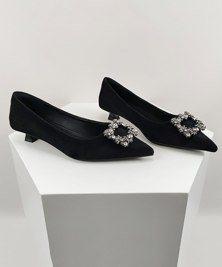 Women's Black Kitten Heels Pointed | Buckle
