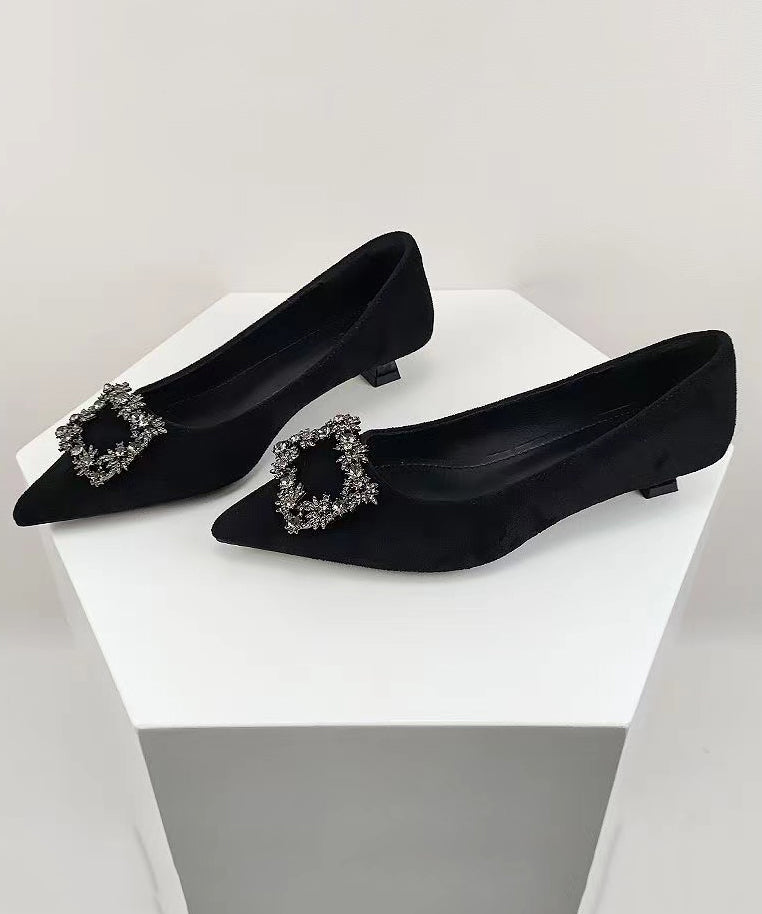 Women's Black Kitten Heels Pointed | Buckle