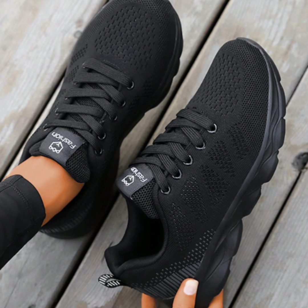 Women's Black Trainers Lace Up Mesh | Running
