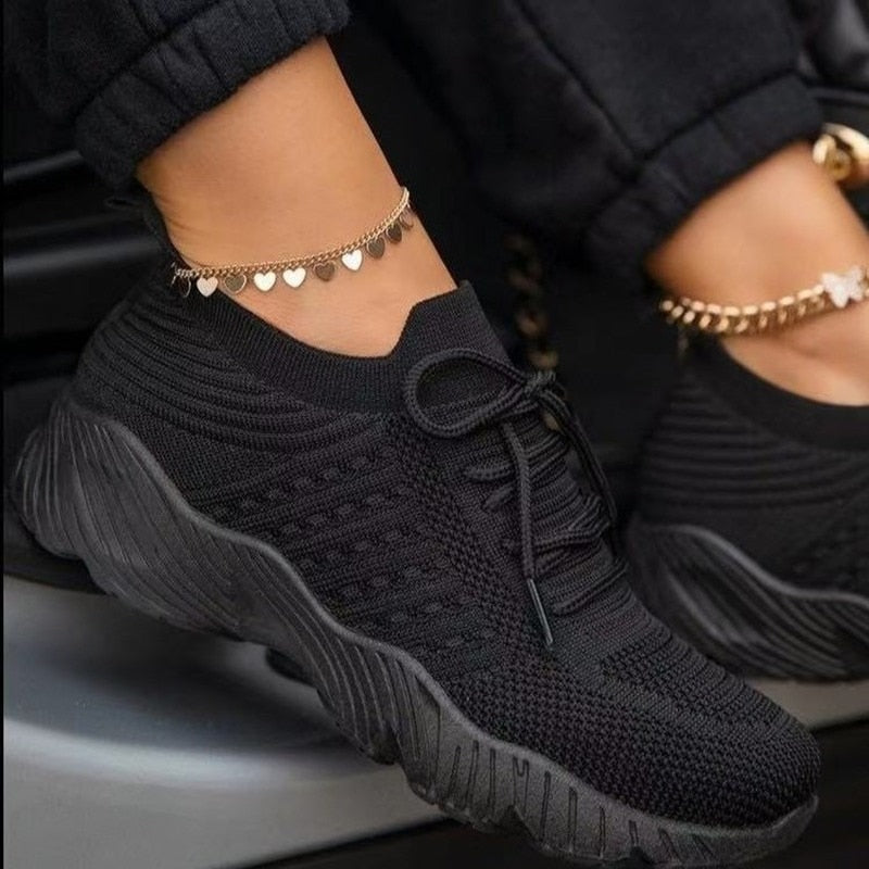 Women's Black Trainers Lace Up | Walking