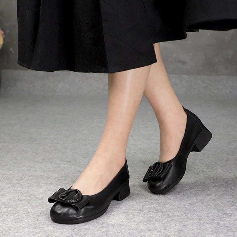 Women's Bow Detail Block Heel Slip On Loafers | Work