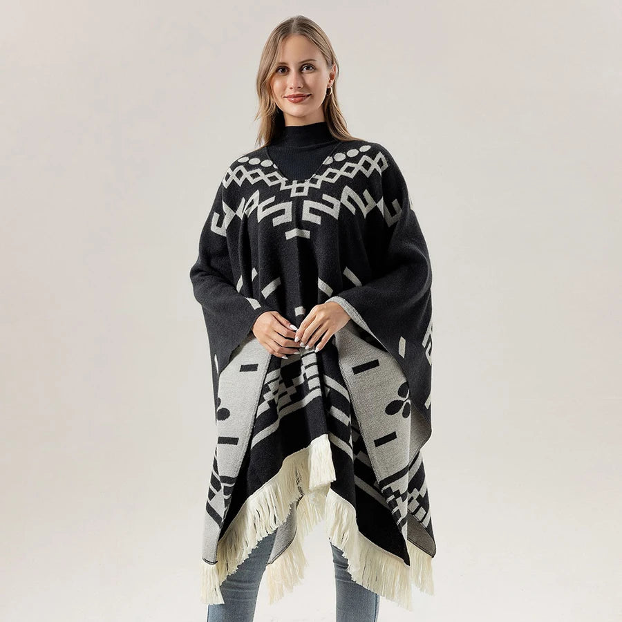Women's Cape Oversized with Fringes | Winter