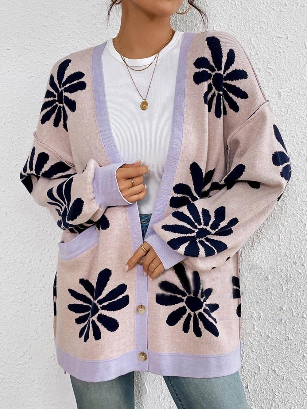 Women's Cardigan Knit Floral Print | Oversized