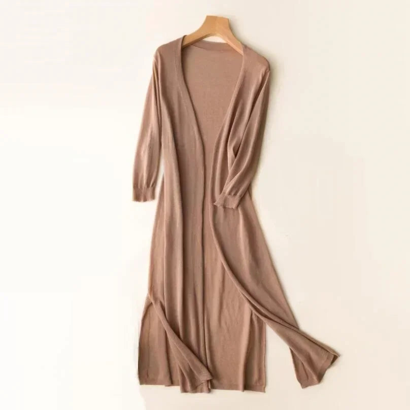 Women's Cardigan Lightweight Knit Open Front | Longline