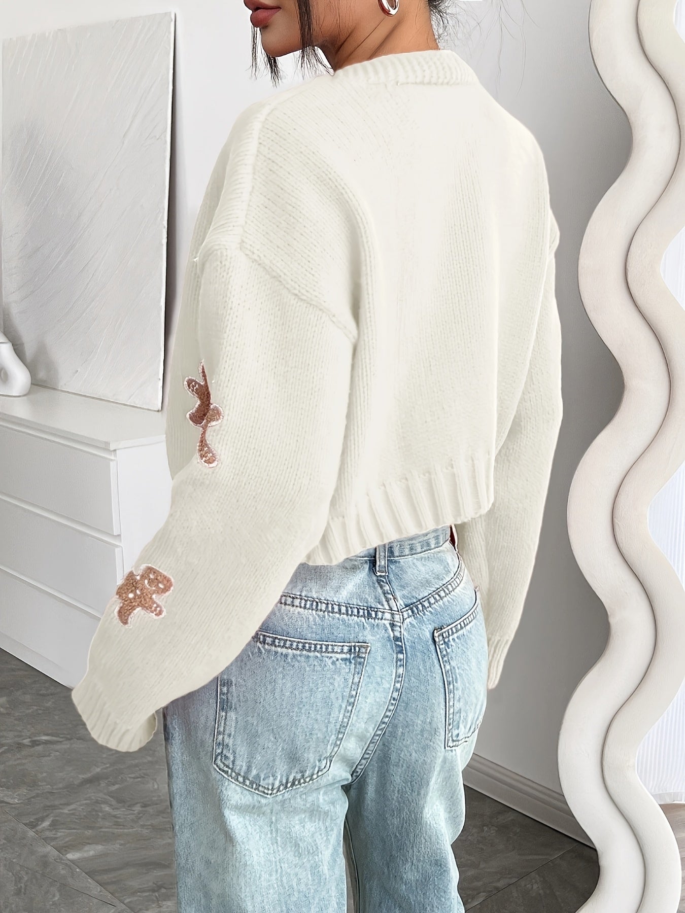 Women's Christmas Cardigan Cropped Gingerbread | Festive