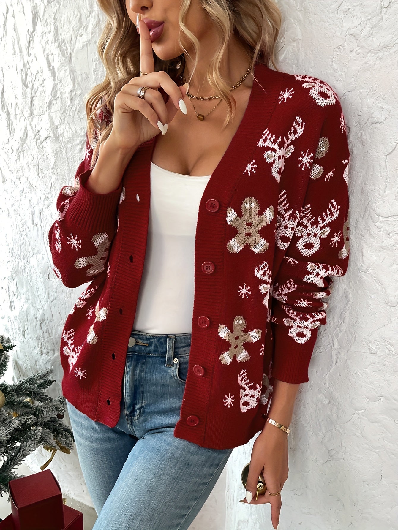 Women's Christmas Cardigan Knit Button Front | Festive