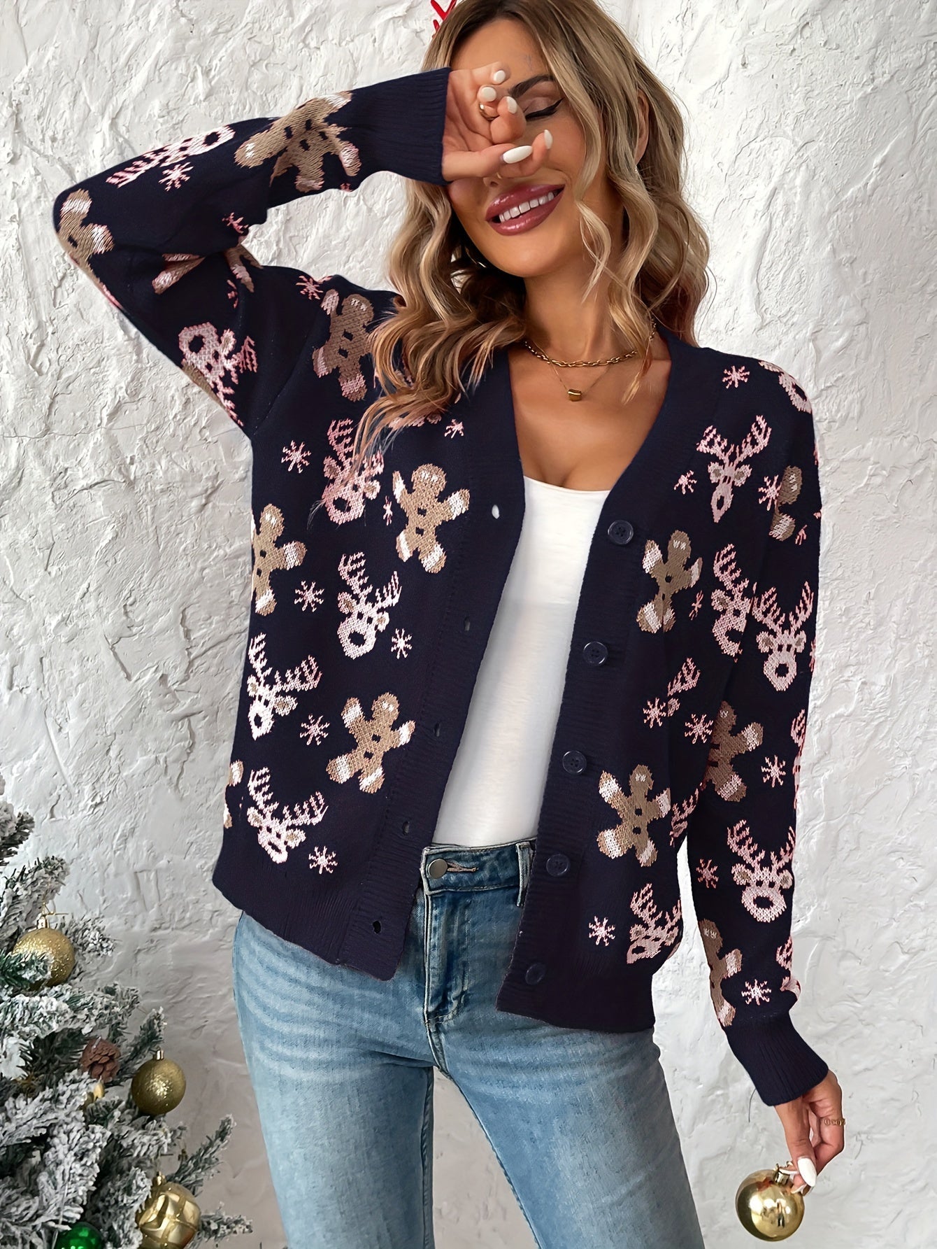 Women's Christmas Cardigan Knit Button Front | Festive
