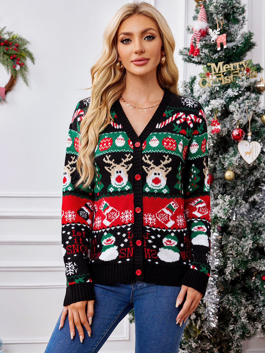 Women's Christmas Cardigan Knit Reindeer & Snowman | Festive