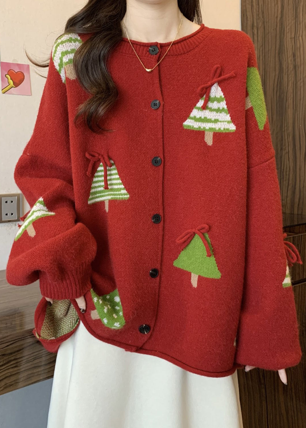 Women's Christmas Cardigan Oversized Knit Tree Pattern | Festive