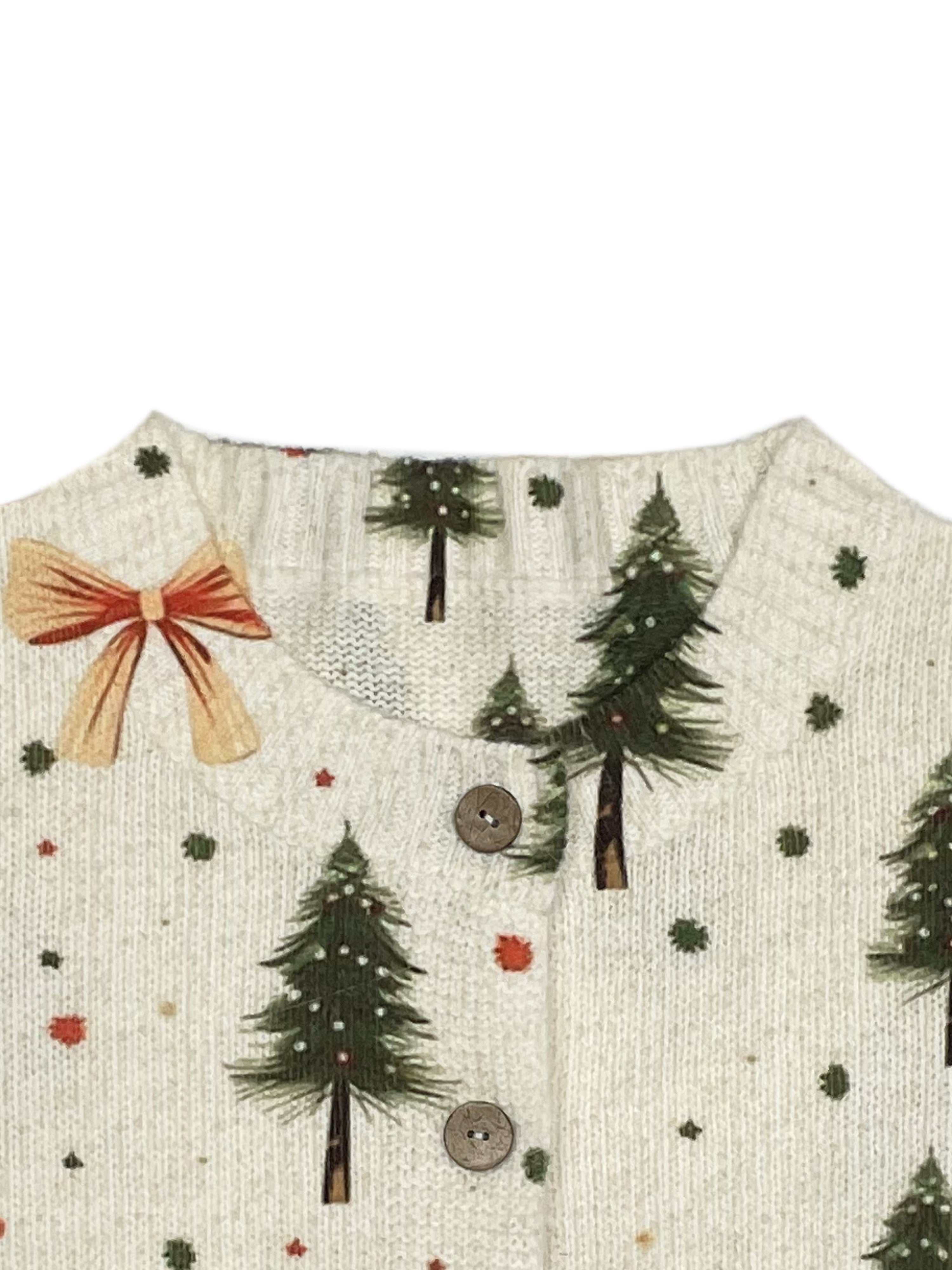 Women's Christmas Cardigan Tree Print Button | Festive
