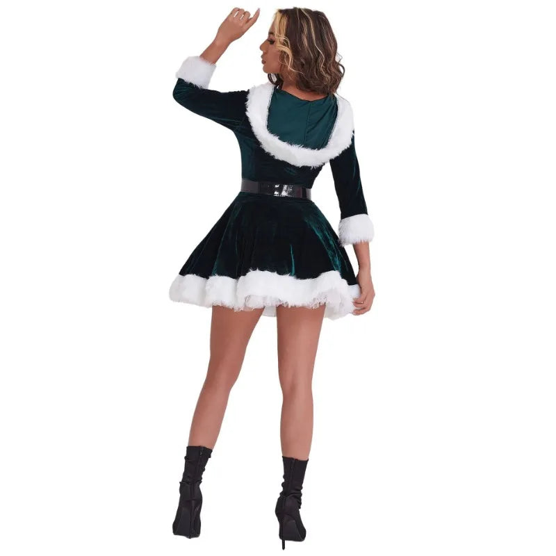 Women’s Christmas Dress Hooded Belted | Santa Festive