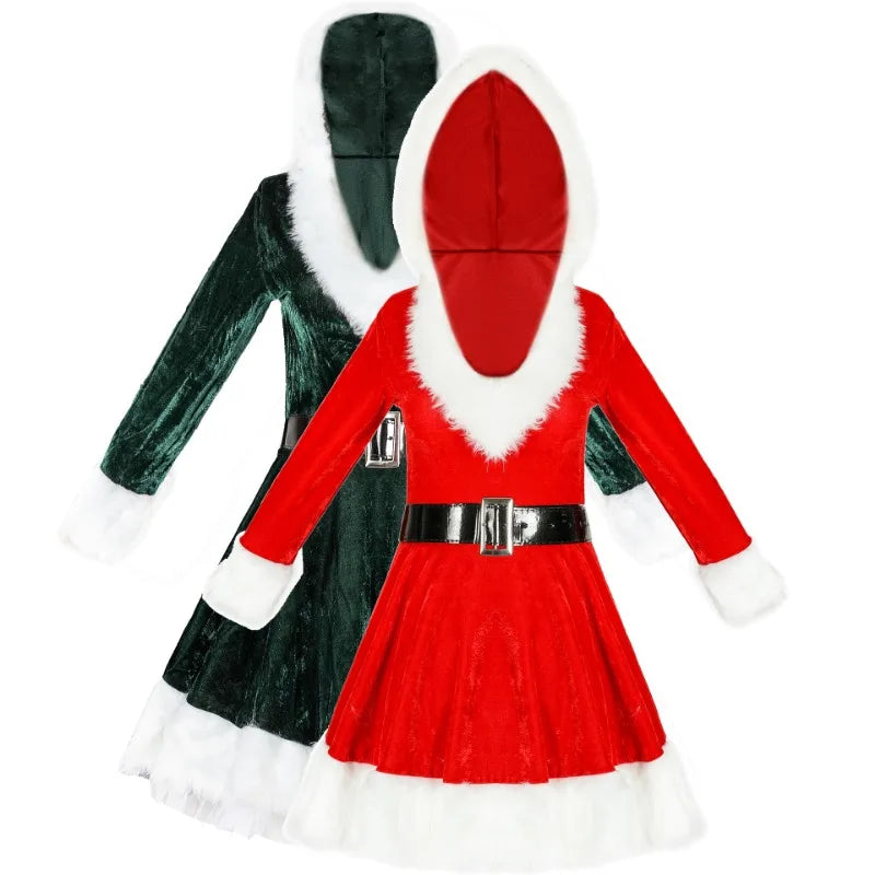 Women’s Christmas Dress Hooded Belted | Santa Festive