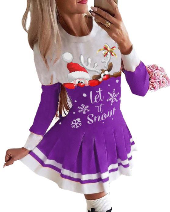 Women's Christmas Dress Pleated Long Sleeve | Festive