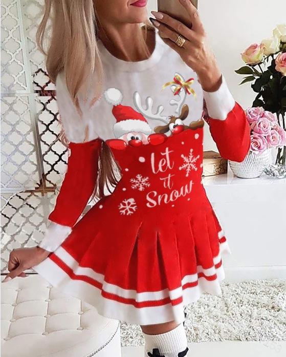 Women's Christmas Dress Pleated Long Sleeve | Festive