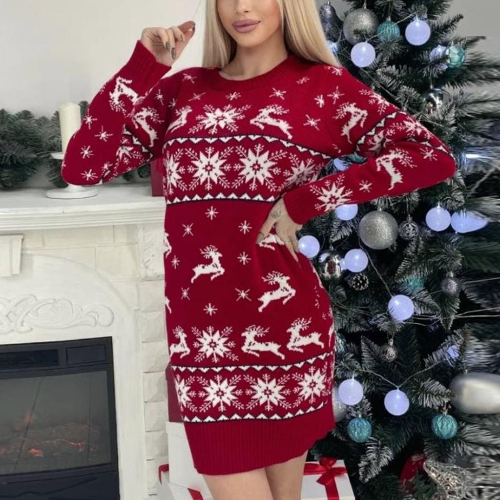 Women's Christmas Jumper Dress Long Sleeve Reindeer | Festive