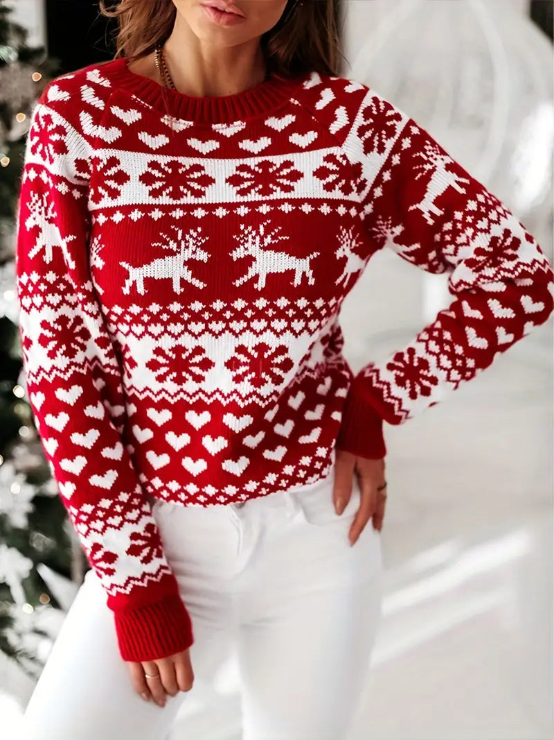 Women’s Christmas Jumper Reindeer Festive | Red