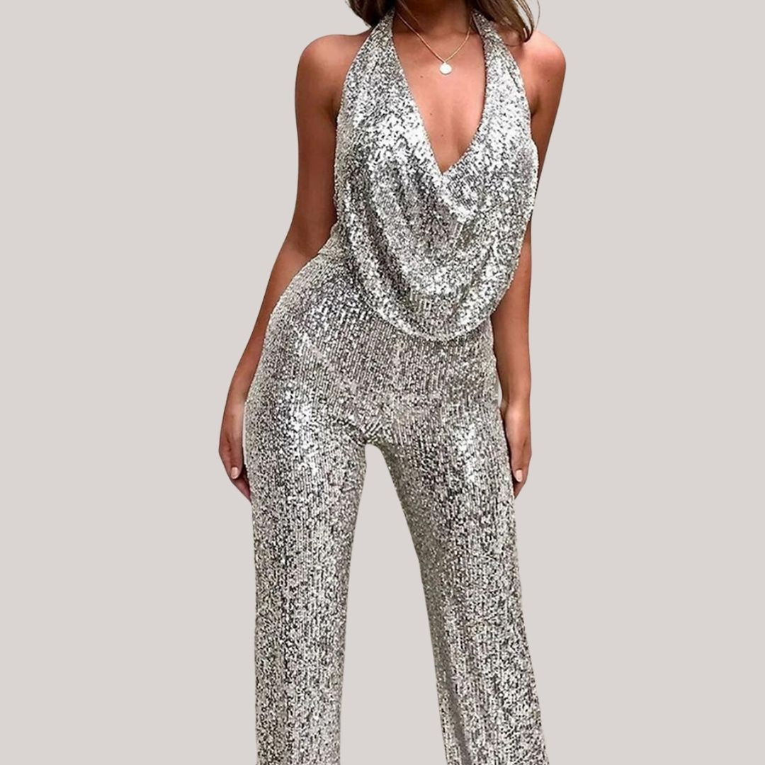 Women's Christmas Party Outfit Sequin Jumpsuit | Halter