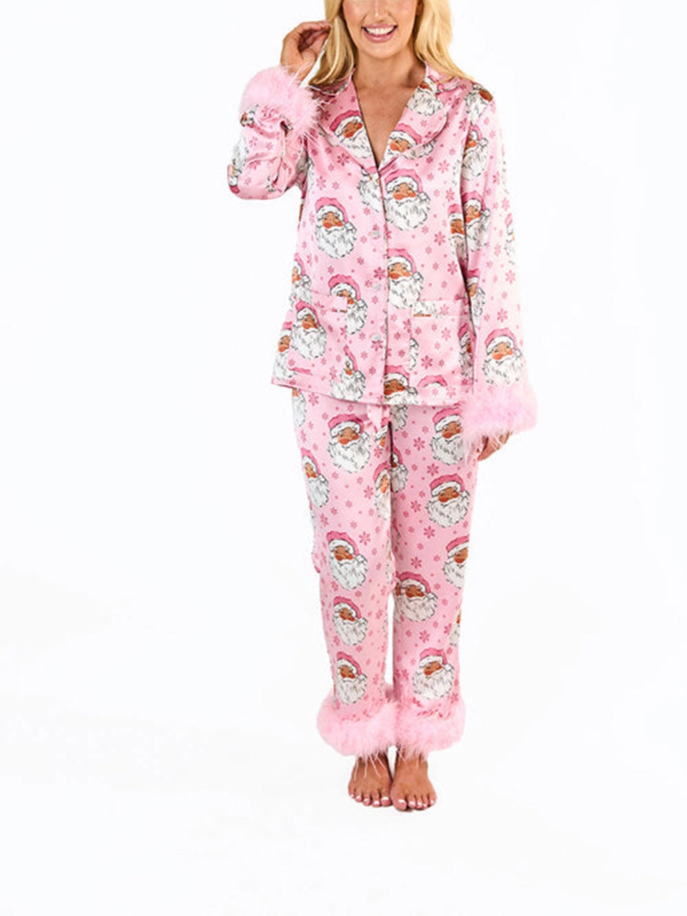 Women’s Christmas Pyjamas Santa Print Set | Festive