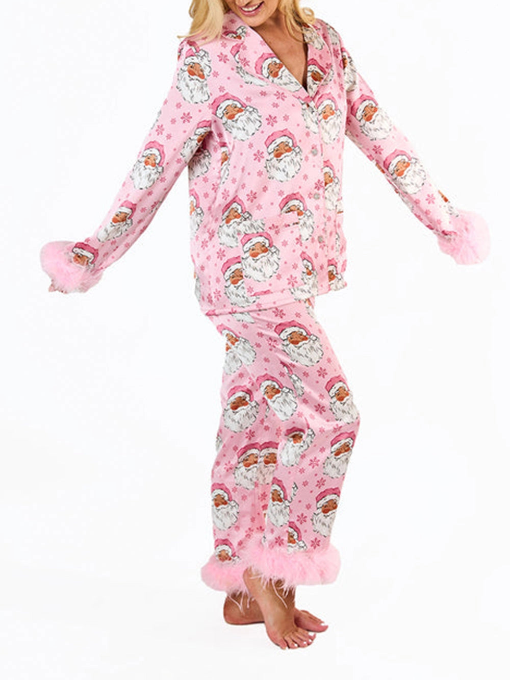 Women’s Christmas Pyjamas Santa Print Set | Festive