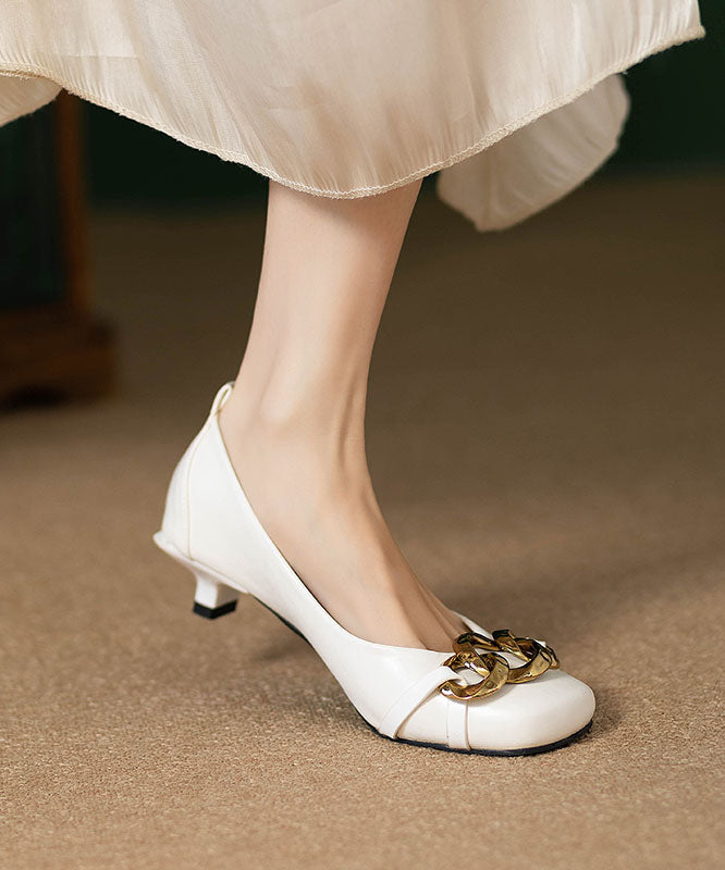 Women's Classic Kitten Heels Shoes Chain Detail | Closed Toe