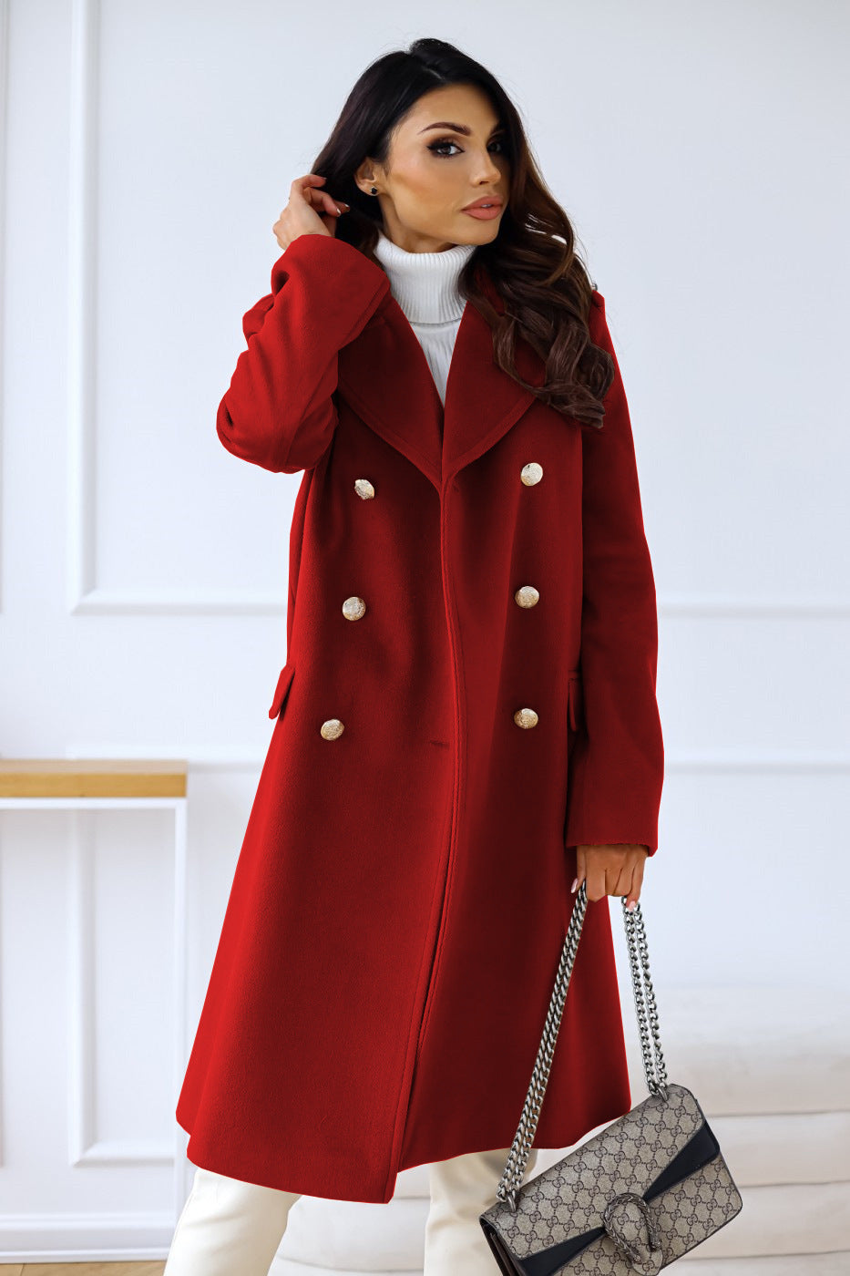 Women's Coat Double Breasted Button | Long