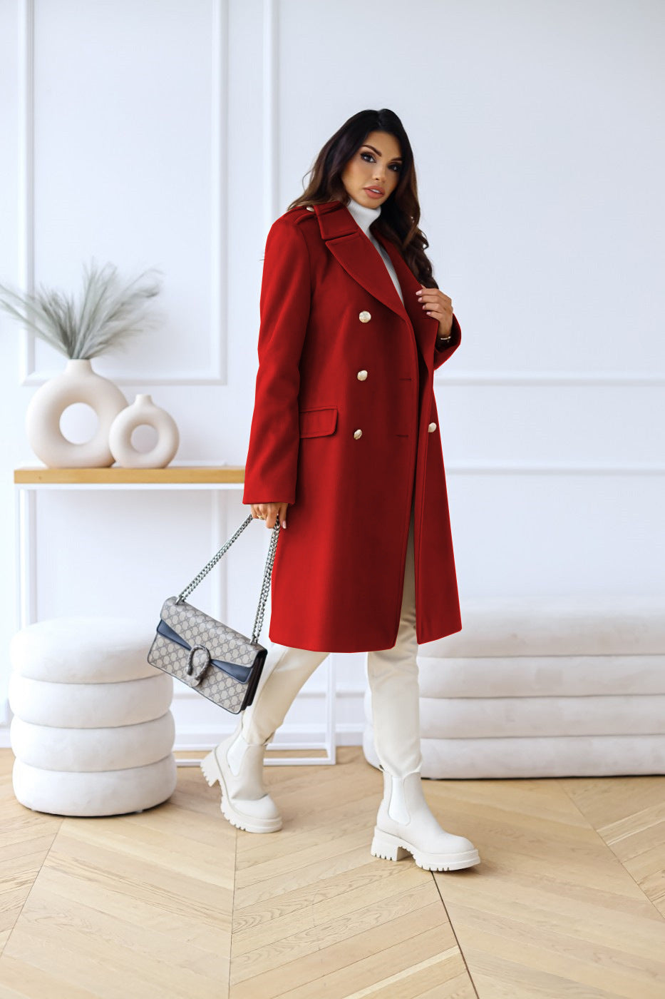 Women's Coat Double Breasted Button | Long