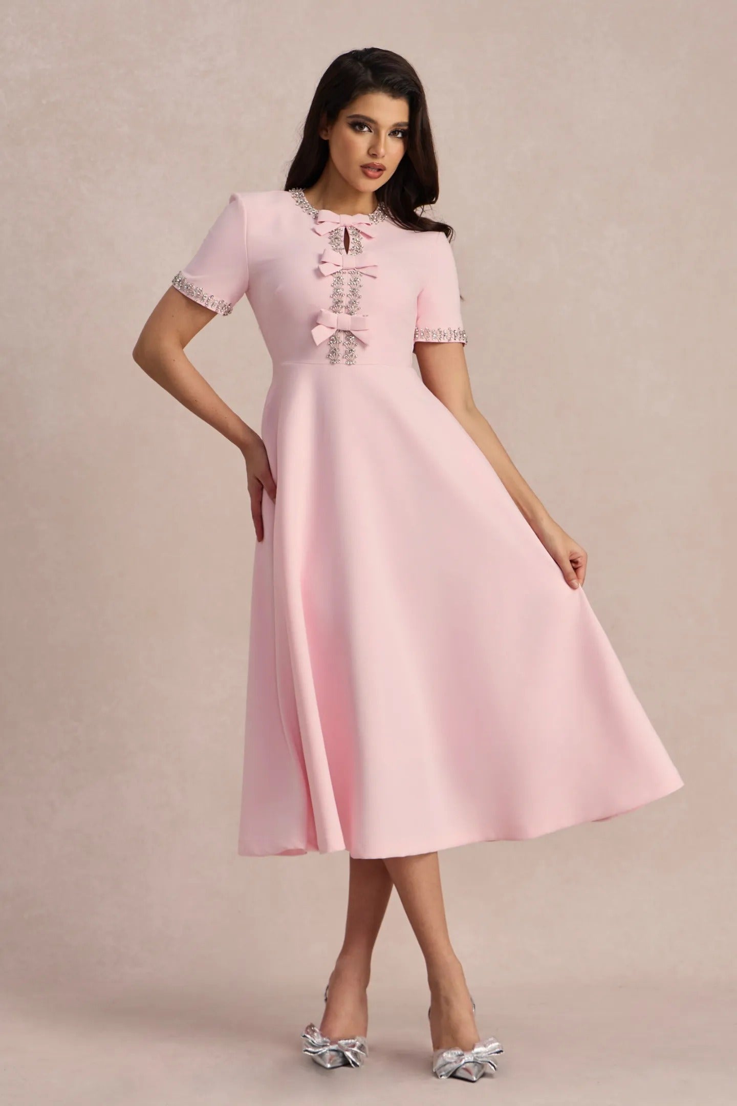 Women's Cocktail Dress Bow Embellished | Midi