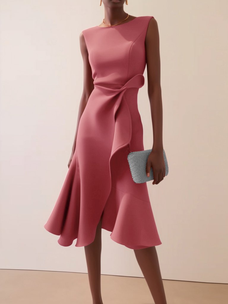 Women's Cocktail Dress Elegant Ruffle | Midi