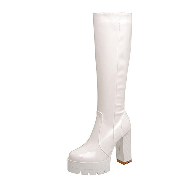 Women's Cowboy Knee High Black Boots | Glossy