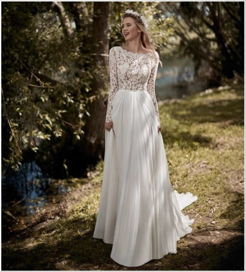 Women’s Elegant Bridal Gown Dress With Lace Top | Maxi