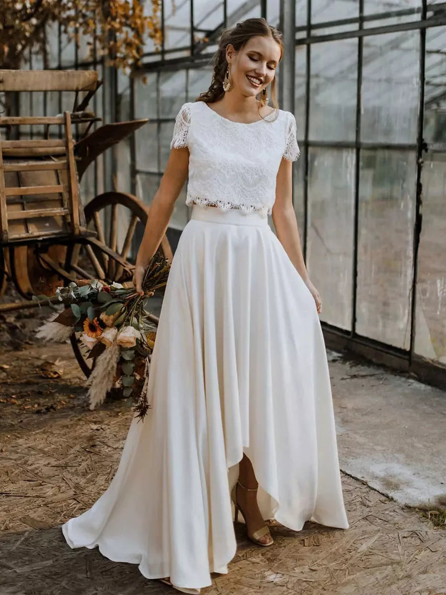 Women's Elegant Bridal Gown Dress With Lace Top | Wedding