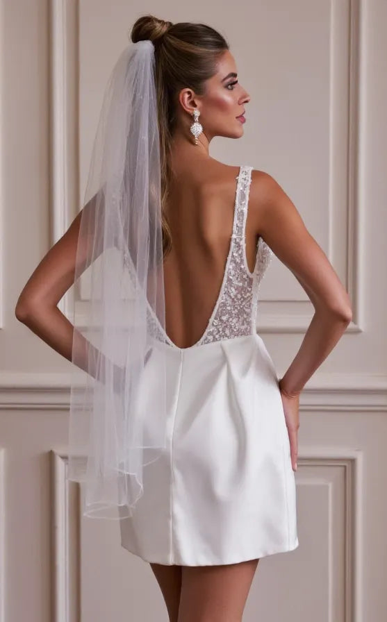 Women's Elegant Bridal Wedding Gown Dress Beaded Corset | Mini