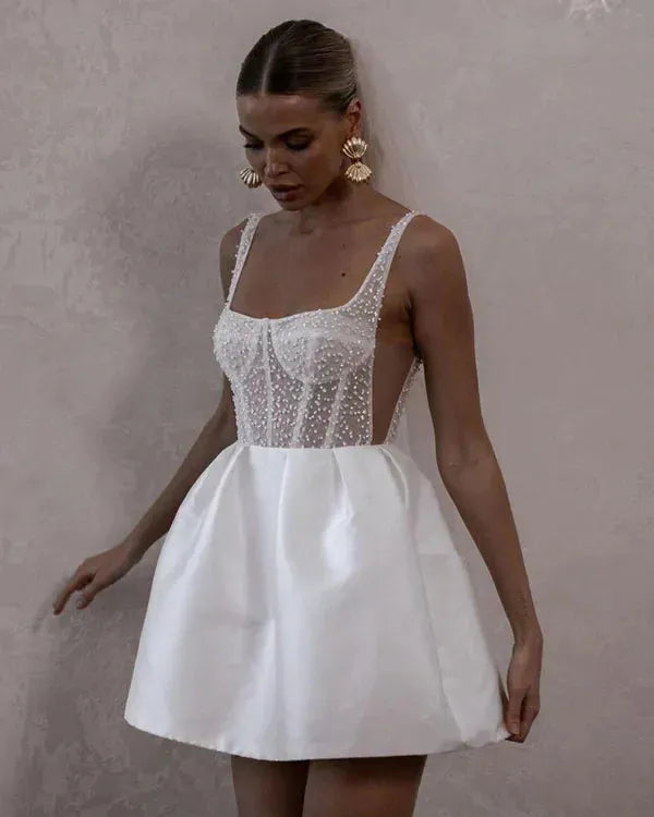 Women's Elegant Bridal Wedding Gown Dress Beaded Corset | Mini