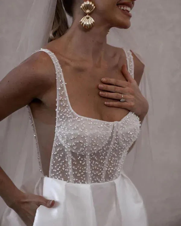 Women's Elegant Bridal Wedding Gown Dress Beaded Corset | Mini