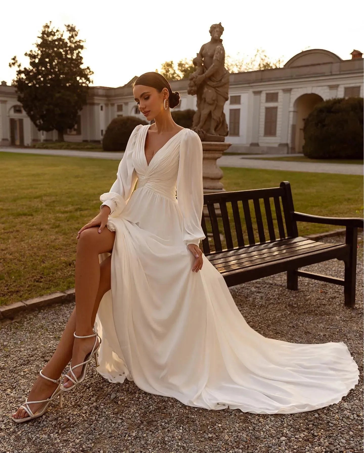 Women's Elegant Bridal Wedding Gown Dress Long Sleeve | Maxi