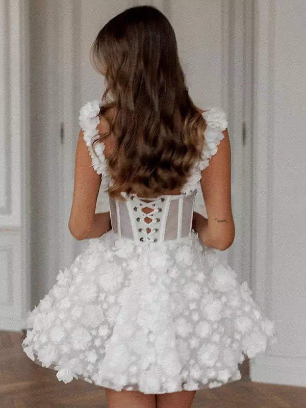 Women’s Floral Bridal Gown Dress With Corset Back | Mini