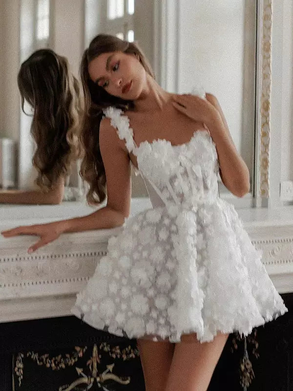 Women’s Floral Bridal Gown Dress With Corset Back | Mini