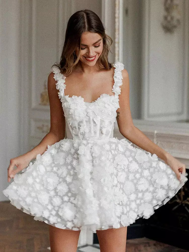 Women’s Floral Bridal Gown Dress With Corset Back | Mini