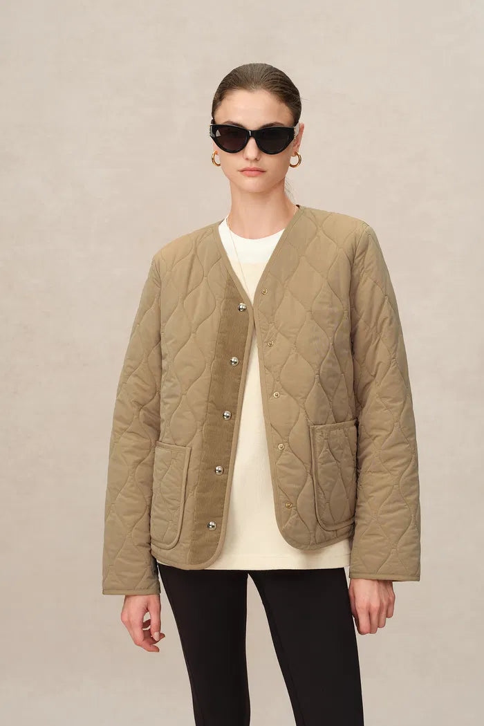 Women's Front Patch Pockets Quilted Jacket | Snap Closure