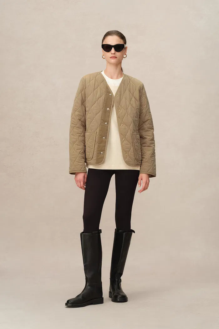 Women's Front Patch Pockets Quilted Jacket | Snap Closure