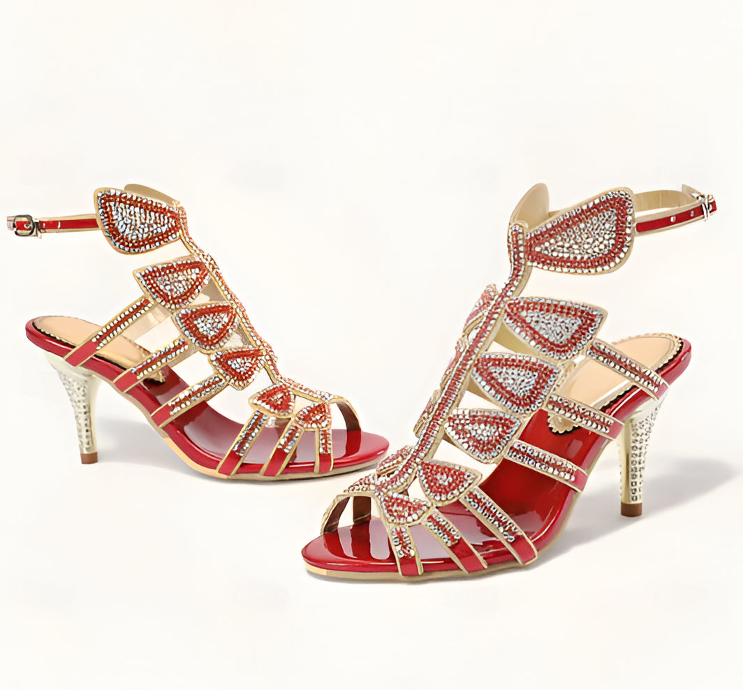 Women's Gold Heels Strappy Sandals | Crystal