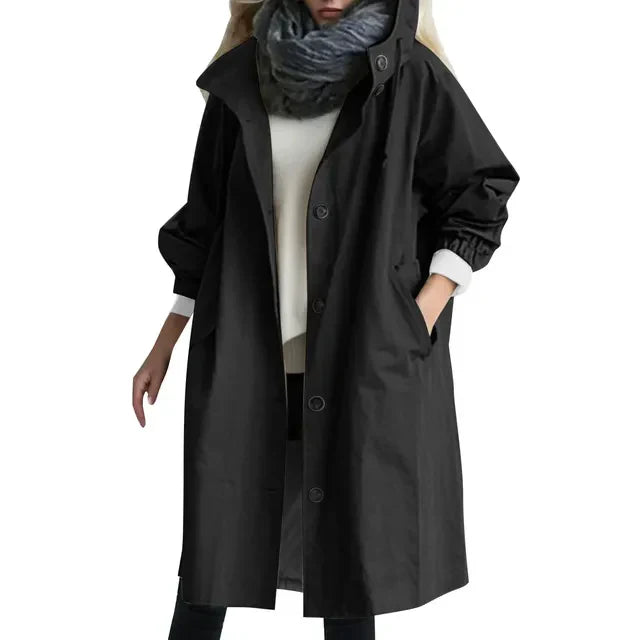Women's Hooded Trench Coat Button-Up | Long