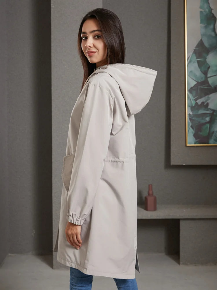 Women's Hooded Trench Coat Windbreaker Button | Beige