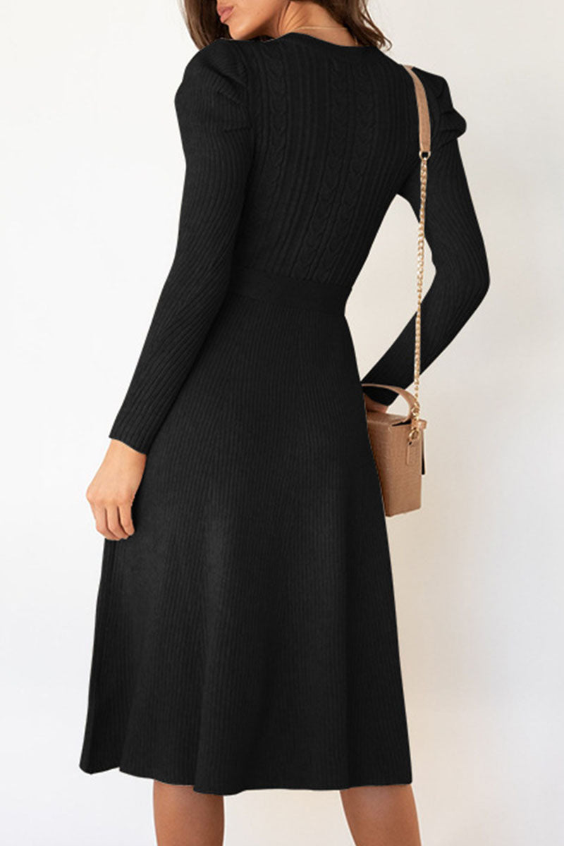 Women's Jumper Dress Cable Knit with Tie | Midi