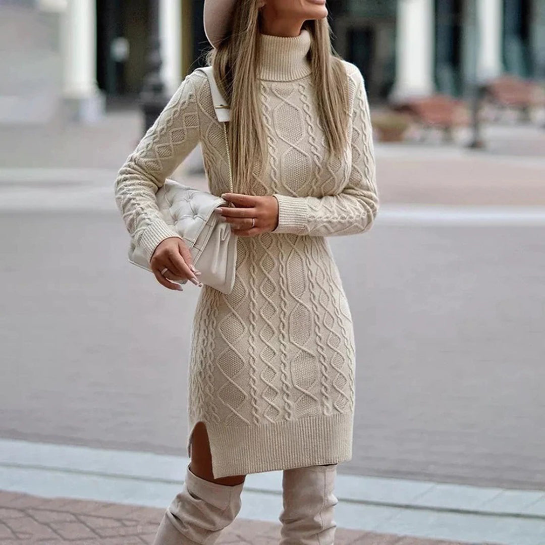 Women's Jumper Dress Knit Turtleneck | Midi